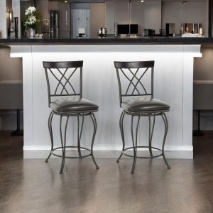 Set of Two 24" Black Manufactured Wood and Steel Counter Height Swivel Bar Chairs