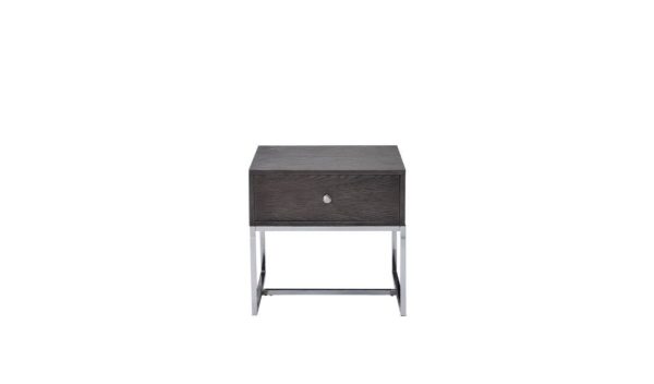 22" Chrome And Gray Oak Manufactured Wood Rectangular End Table With Drawer - Image 3