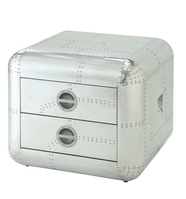 22" Silver Aluminum Aviator Trunk Style Square End Table With Two Drawers - Image 2