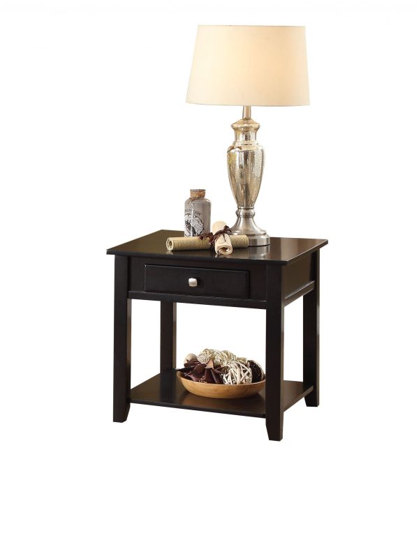 22" Black Manufactured Wood Square End Table With Drawer With Shelf - Image 3
