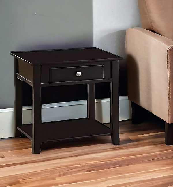 22" Black Manufactured Wood Square End Table With Drawer With Shelf - Image 2