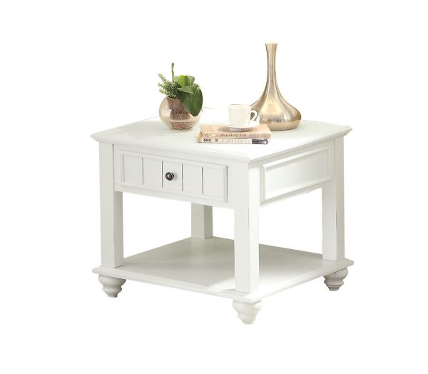 24" White Washed Square End Table With Drawer And Shelf - Image 2