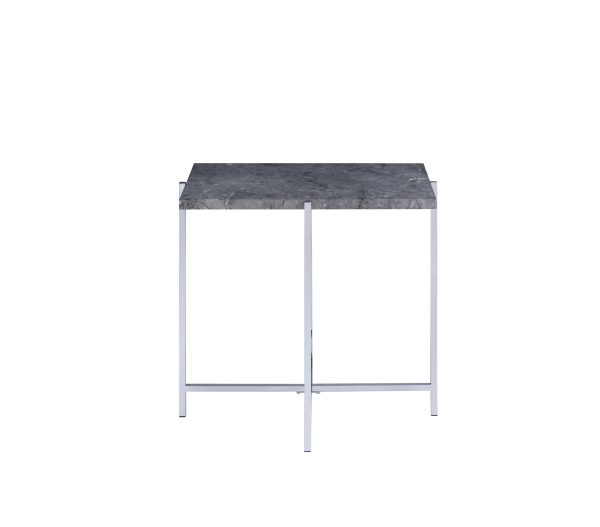 24" Chrome And Faux Marble Manufactured Wood And Metal Rectangular End Table - Image 3