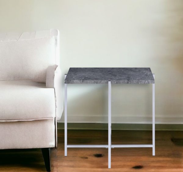 24" Chrome And Faux Marble Manufactured Wood And Metal Rectangular End Table - Image 2