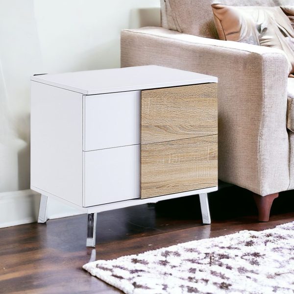 22" White High Gloss Manufactured Wood Rectangular End Table With Two Drawers - Image 2