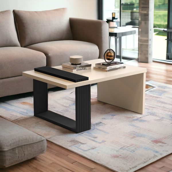 32" Off White And Black and Off White Coffee Table - Image 2