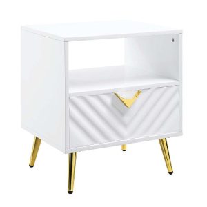 22" White Manufactured Wood And Metal Rectangular End Table With Drawer And Shelf