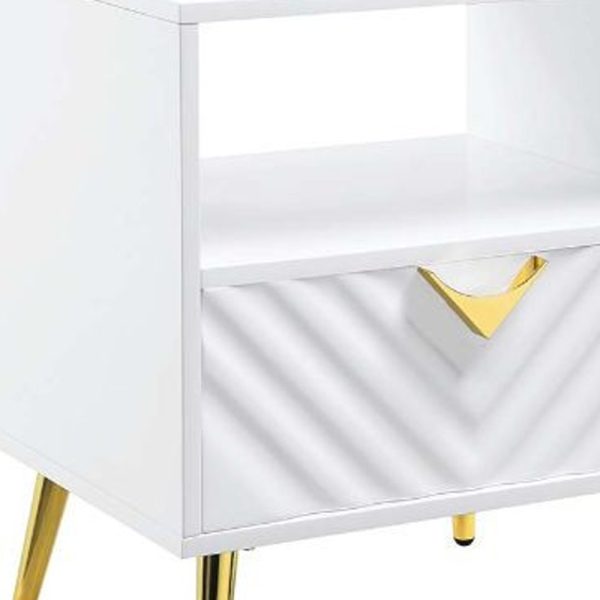 22" White Manufactured Wood And Metal Rectangular End Table With Drawer And Shelf - Image 3