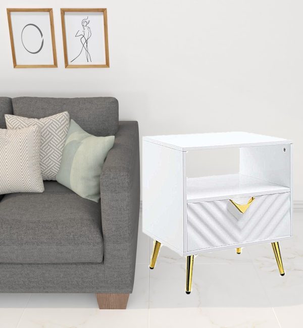 22" White Manufactured Wood And Metal Rectangular End Table With Drawer And Shelf - Image 2