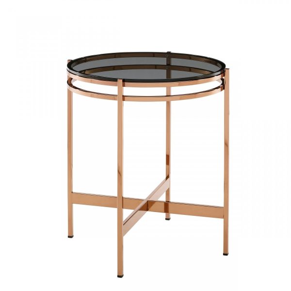 22" Rosegold And Smoke Glass Geo Round End Table - Image 2