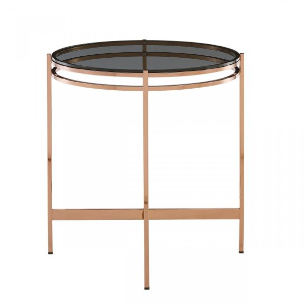 22" Rosegold And Smoke Glass Geo Round End Table - Image 3