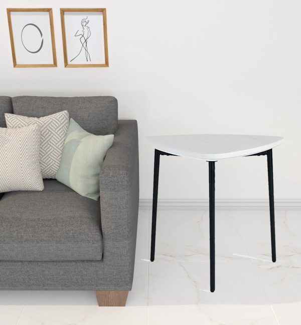 22" Black And White Marble Triangle End Table - Image 3