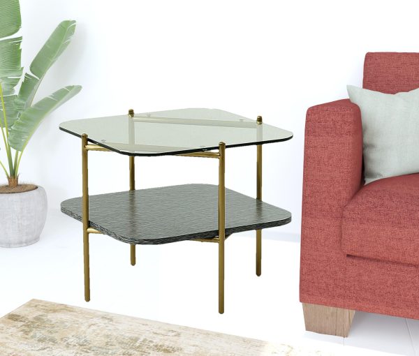 20" Gold And Clear Glass And Metal Square End Table With Shelf - Image 2