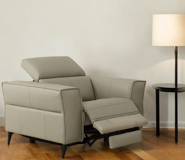 41" Light Grey Genuine Leather Power Recliner - Image 2