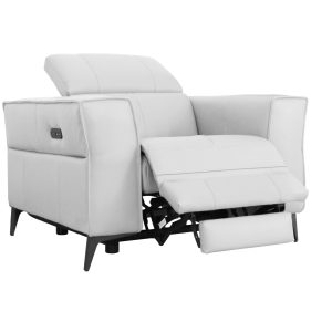 41" White Genuine Leather Power Recliner