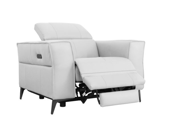 41" White Genuine Leather Power Recliner