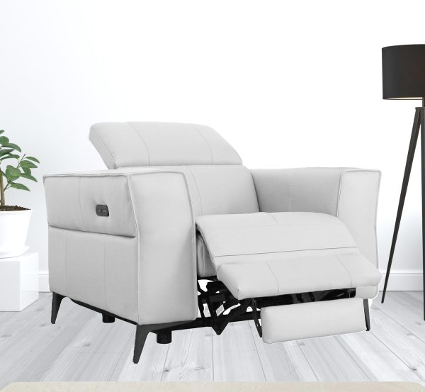 41" White Genuine Leather Power Recliner - Image 3