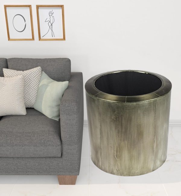 24" Silver And Black Glass And Metal Round End Table - Image 2