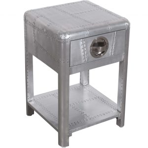24" Silver Aluminum Square End Table With Drawer And Shelf