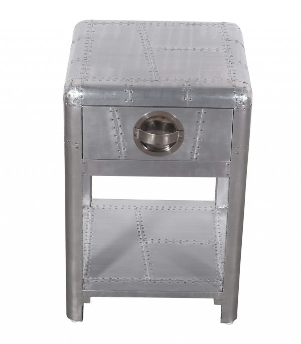 24" Silver Aluminum Square End Table With Drawer And Shelf - Image 2