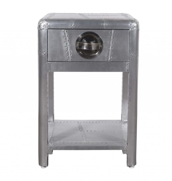 24" Silver Aluminum Square End Table With Drawer And Shelf - Image 3