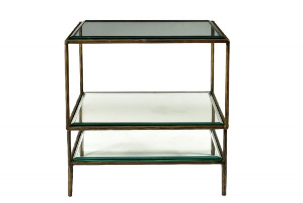 20" Bronze And Clear Glass And Iron Square End Table With Two Shelves - Image 2