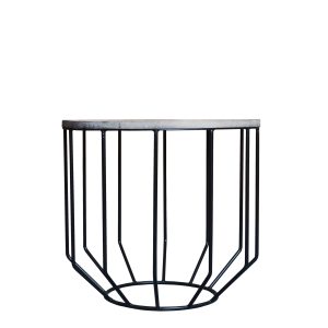 20" Black And Brown Solid Wood And Iron Round End Table
