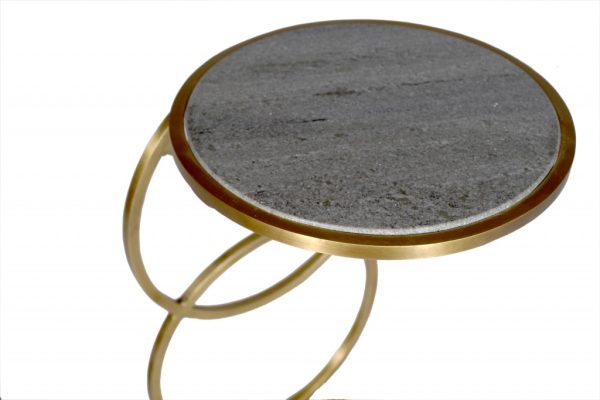 21" Gold And Gray Marble And Iron Round End Table - Image 3