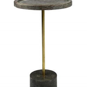 20" Black And Brown Solid Wood And Marble Round End Table