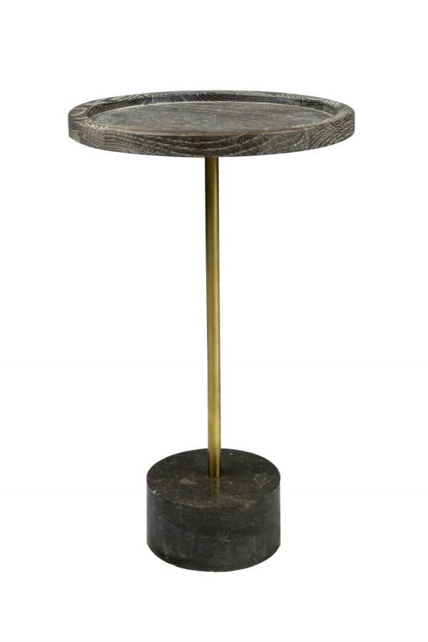 20" Black And Brown Solid Wood And Marble Round End Table