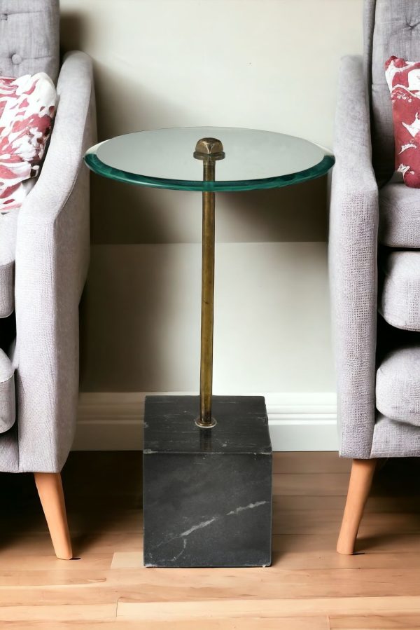 22" Black And Clear Glass Round End Table - Image 2