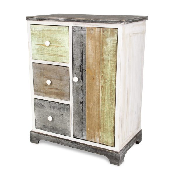 30" White And Black Rustic Wood End Table With Three Drawers - Image 2