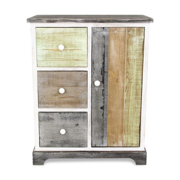 30" White And Black Rustic Wood End Table With Three Drawers - Image 3