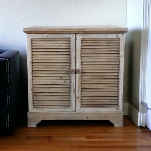 32" Rustic Natural Brown Solid Wood End Table with Cabinet