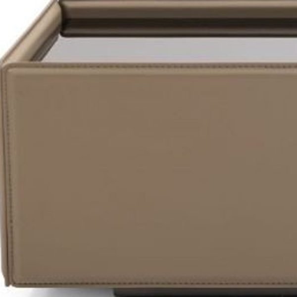 44" Black and Beige Glass And Wood Block Coffee Table - Image 3