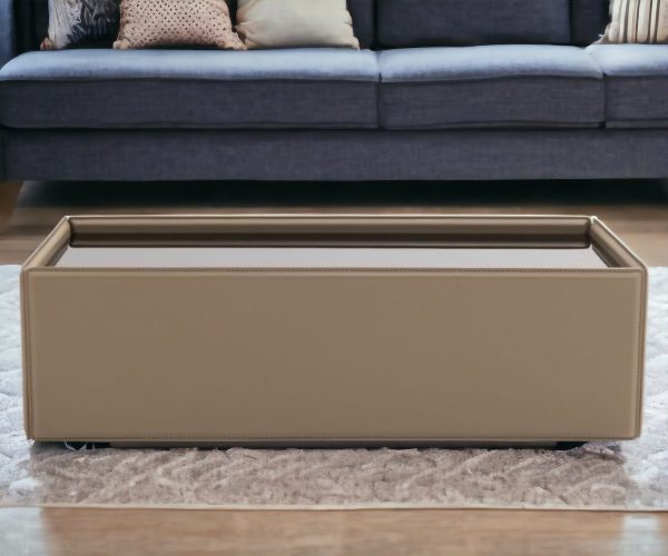 44" Black and Beige Glass And Wood Block Coffee Table - Image 2