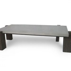 33" Dark Gray and Brown Concrete And Solid Wood Coffee Table