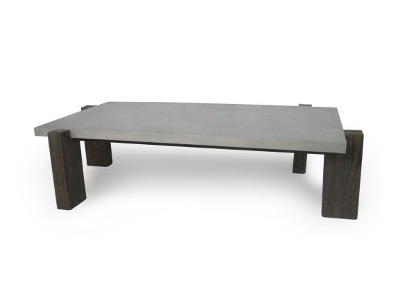 33" Dark Gray and Brown Concrete And Solid Wood Coffee Table - Image 3
