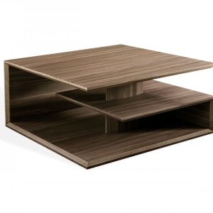 32" Walnut Solid Manufactured Wood Square Coffee Table With Two Shelves