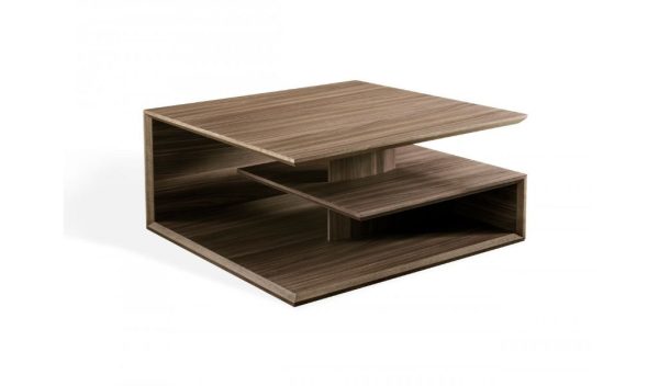 32" Walnut Solid Manufactured Wood Square Coffee Table With Two Shelves