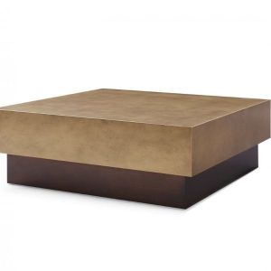 39" Bronze and Brown Copper And Steel Square Block Coffee Table