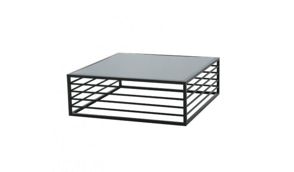 43" Gray and Black Glass And Steel Square Frame Coffee Table