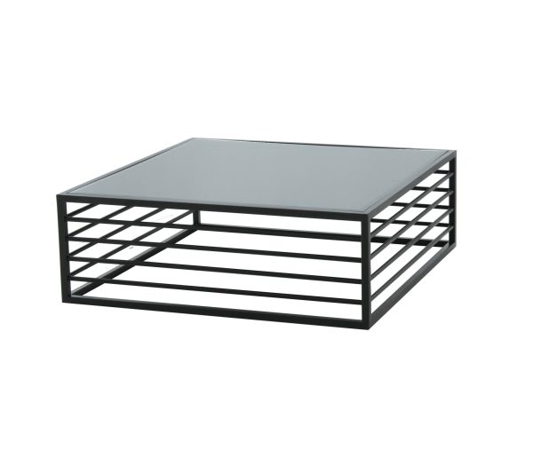 43" Gray and Black Glass And Steel Square Frame Coffee Table - Image 3