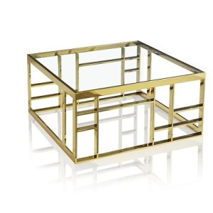 40" Clear and Gold Glass And Stainless Steel Square Frame Coffee Table