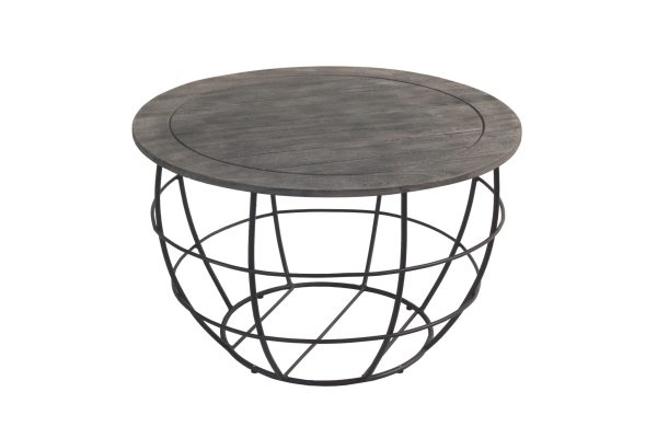 32" Gray Solid Wood Round Distressed Drum Drum Coffee Table - Image 3
