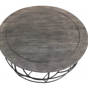 32" Gray Solid Wood Round Distressed Drum Drum Coffee Table