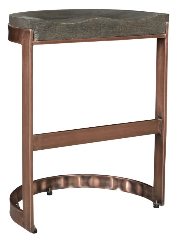 26" Gray and Copper Solid Wood and Iron Backless Counter Height Bar Chair - Image 3