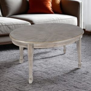38" Gray Wood Oval Distressed Coffee Table