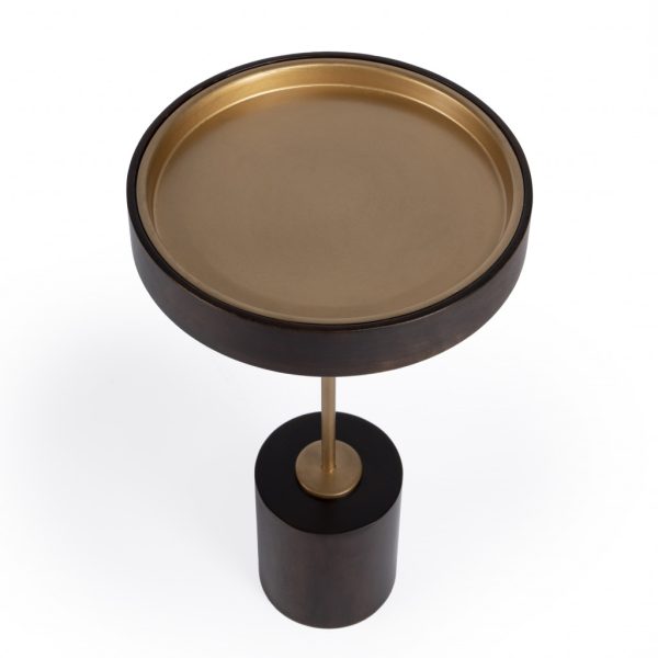 22" Black And Rosegold Solid Wood Round End Table - Image 3