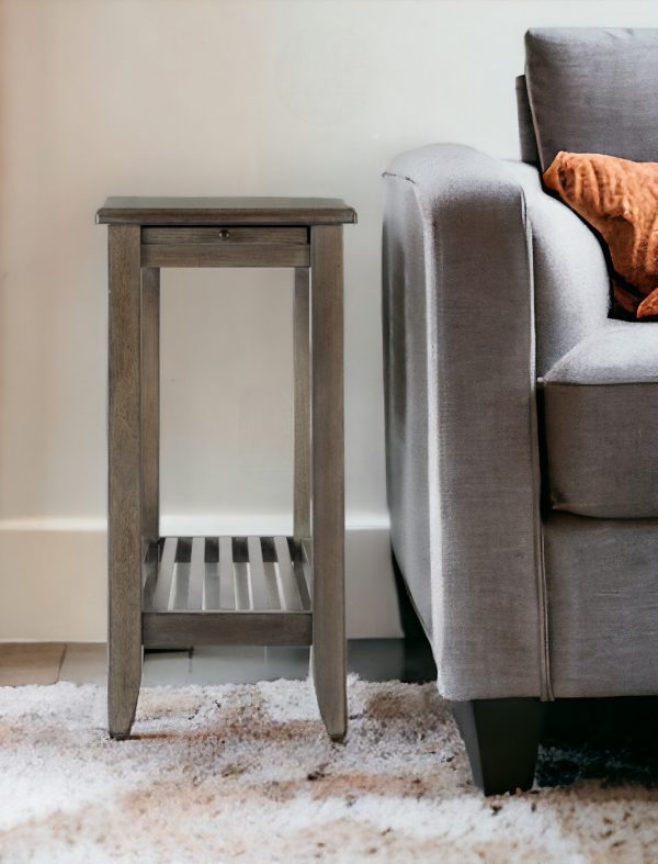 24" Brown Gray Rectangular End Table With Shelf - Image 2